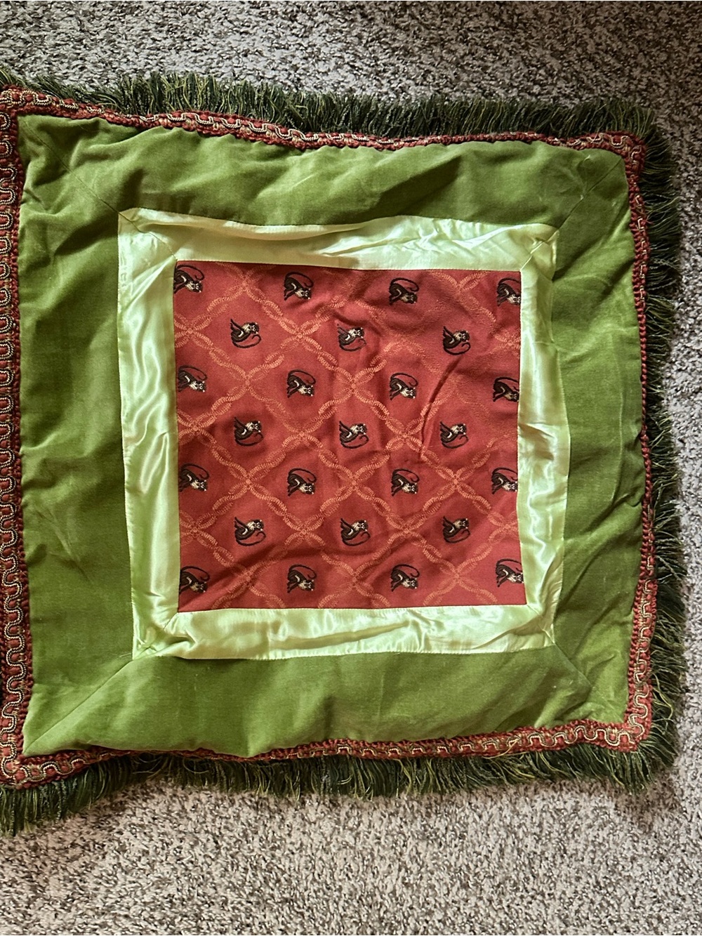 Green and Rust Decorative Throw Pillow Cover - 23x23 vintage
